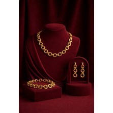 Constanza Exclusive Urban Glow Altın Kaplama Zincir Tarz Kolye Bileklik Küpe 3'lü Takı Seti Şık Tasarım