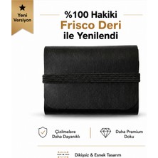 Oh Deer Leather Hakiki Deri Kartlık Dikişsiz ve Lastikli Tasarım - Siyah
