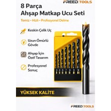 Freed Tools 8 Parça Ahşap Matkap Ucu Seti 3-10 mm Profesyonel Delme Uçları Seti