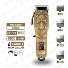 Jasper JPR-6800 Skull Şarj Göstergeli 6 Kademeli 8000 Rpm 1800 Mah Saç Sakal Tıraş Makinesi Erkek Bakım Mr-