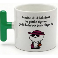 Desene Bak Komik Yazılı ve Sevimli Karakter Baskılı Seramik Hediye Kupa Bardak