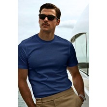 Guaraz Erkek Lacivert Slimfit Dar Kesim Bisiklet Yaka %100 Organik Pamuk Düz Basic Yazlık T-Shirt