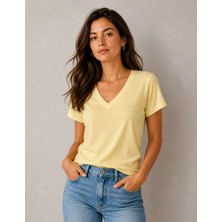 Organickid Basic Kadın V Yaka Bej T-Shirt