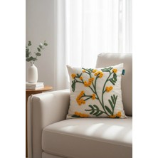 Rolivs Sarı Çiçekli Kır Dalı Dekoratif Kırlent Kılıfı 47X47 cm Fermuarlı Yıkanabilir (NK2607)