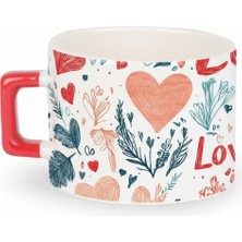 Desene Bak Romantik Kalpli Kupa - Love Yazılı Özel Tasarım Sevgili Kupası