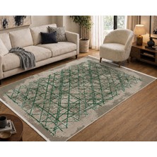 Hünkar %100 Akrilik Iplik Pamuk Taban Yeşil Modern Desenli Halı 6 M² Kaymaz Tabanlı Salon Halısı Şık ve Dayanıklı Tasarım