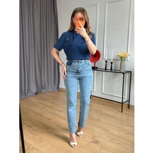 Size Özgü Mavi Taşlı Kesik Paça Jean