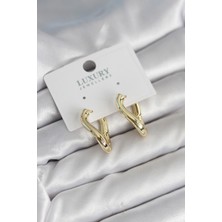 Youday Accessories Gold Renk Eğik Halka Model Pirinç Kadın Küpe