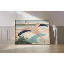 Ninastore Vintage Flamingo Art Deco Baskı: Zarif Kuş Illüstrasyonu