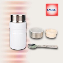 Kale Termos  750 ml Paslanmaz Çelik Yemek Termosu-Çelik Kaşıklı,beyaz