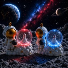 Kuzey Oyuncak 2 Adet Özel Tasarım Astronotlu Kar Küresi Renk Değiştiren Renkli Işıklı Kar Küresi Mavi Kırmızı Işık