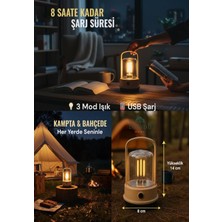 Brokoli Home USB Şarjlı Retro Kamp Lambası 3 Modlu - Günışığı El Feneri - LED Masa Lambası - Balkon Dekorasyonu