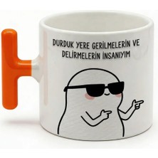 Desene Bak Durduk Yere Gerilmelerin ve Delirmelerin Insanıyım Yazılı Kupa - Pembe Kulplu