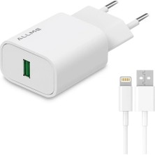 Allme SS10ULB 10W Adaptör + 3A USB To Lıghtnıng Kablolu Şarj Seti Beyaz