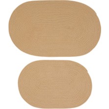 Cool Halı Luke Kahverengi Oval Jüt Hasır Görünüm Yıkanabilir Dekor Ikili Bohem Banyo Paspas SETI(40X60 50X80)