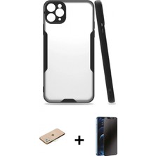 İlk El Grup Pilelistore™ iPhone 11 Pro Max Kılıf Atlas Asil Serisi - Siyah 3D Antistatik Hayalet Cam Ekran Koruyucu + Renkli Kamera Lens Koruma Cam - Yl
