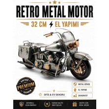 Dekoratif Metal Motosiklet Retro Vintage Motor Biblo 32 cm El Yapımı Ofis Ev Hediyelik
