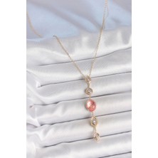 Youday Accessories Pirinç Zincir Pembe Gold Renk Zirkon Taşlı Y Kolye