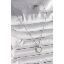 Youday Accessories 316L Çelik Gümüş Renk Zincir Zirkon Taşlı Beyaz Mineli Kalp Model Kadın Kolye