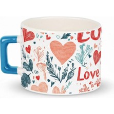 Desene Bak Romantik Kalpli Kupa - Love Yazılı Özel Tasarım Sevgili Kupası