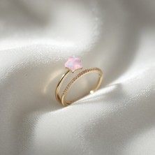 Lumina Gold Renk Zirkon Taşlı Pembe Halley Model Kadın Yüzük