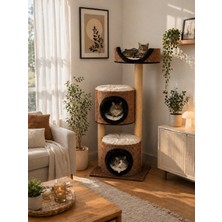Meşe Home Terra Çok Katlı Kedi Evi – Tırmalama Direkli Modern Kedi Yuvası - Jüt Hasırlı - Oyun Alanlı