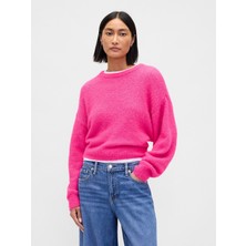 Gap Kadın Pembe Fuzzy Oversized Bisiklet Yaka Kazak