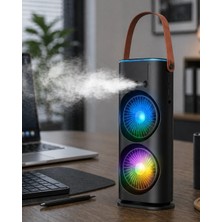 Nemere Çift Başlıklı Taşınabilir Fan Rgb Işıklı Sprey Nemlendiricili Masaüstü Serinletici Fan
