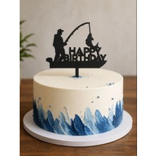 Hediyebigi Doğum Günü Pasta Süsü Balıkçı Temalı Happybirtday 11X13 Ölçülerinde