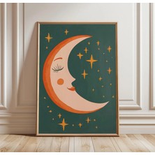 Ninastore Hilal Ay Posteri | Göksel Duvar Sanatı | Yıldızlar Gece Gökyüzü Baskısı | Boho Minimalist Dekorasyon