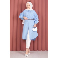 Md Oval Kesim Tesettür Gömlek Tunik Bebe Mavisi