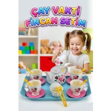 Farbu Oyuncak Çay Vakti Fincan Setim! 17 Parçalı Çiçek Desenli 4 Fincalı ve Çaydanlıklı Evcilik Oyun Seti