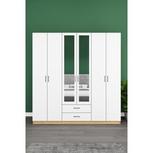 Asra Trend Lüks 6 Kapaklı Çekmeceli Gardırop %100 Mdf Askılı Aynalı Düzenleyici Elbise Dolabı G-05