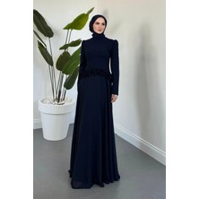 Merven Akyüz Jolienne Beli Gül Detaylı Abiye Lacivert