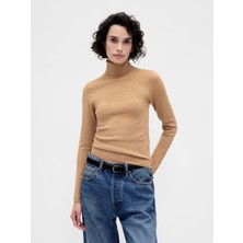 Gap Kadın Bej Cashsoft Stretch Turtleneck Kazak
