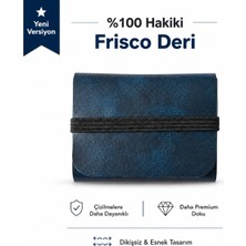 Oh Deer Leather Hakiki Deri Kartlık Dikişsiz ve Lastikli Tasarım - Mavi