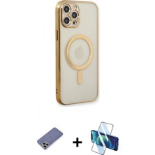 Pileli Store Pilelistore™ iPhone 12 Pro Kılıf Doruk Minimal - Siyah 3D Antistatik Seramik Nano Ekran Koruyucu + Metal Kamera Lens Koruma Cam - Gd