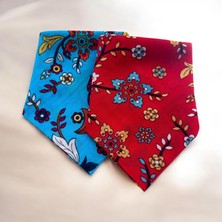 ALS Tasarım Dünyası Mavi ve Kırmızı Ikili Çiçekli %100 Koton Bandana