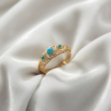 Lumina Vintage Model Mavi Taşlı Gold Renk Kadın Yüzük