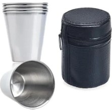 Calperia Deri Kılıflı 4 Adet 70 ml Çelik Kahve Bardağı, Kamp Için