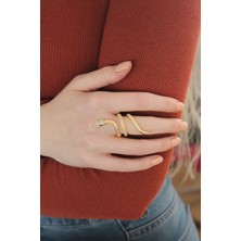 Youday Accessories Ayarlanabilir Gold Renk Zirkon Taşlı Yılan Yüzük