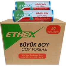 Ethex Büyük Boy Mavi Renk Çöp Torbası 50 Paket - 65X80 cm