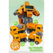 Gokidy Robota Dönüşebilen Çek Bırak Oyuncak Iş Makineleri / Inşaat Araçları 4 Adet