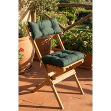 Reyo Bysay Puf Minderli Ahşap Katlanabilir Bahçe Mutfak Balkon Teras Sandalyesi (Naturel-Yeşil)