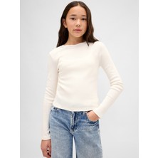 Gap Kız Çocuk Krem Süslü T-Shirt