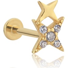 Cherry By Özkonak Ikili Yıldız Figürlü Taşlı Altın Tragus Piercing