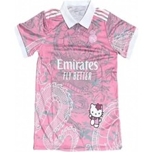 Violon Pembe Unisex Kitty Madrid Dragon Jersey Siyah Düğmeli Yaka T-Shirt -Minga London