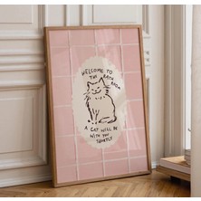 Ninastore Komik Kedi Banyo Baskısı - Pembe Banyo Dekorasyonu - Sıradışı Kedi Duvar Sanatı (Baskı)