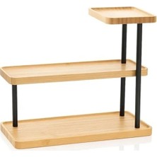 Calperia 3 Katlı Metal Ayaklı Bambu Mutfak Rafı, Modern Tasarım