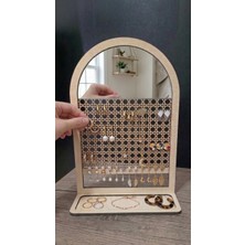 Ahi Hayal Atölyesi Ahşap Aynalı Küpe Standı,rattan Desenli Takı Standı, Takı Organizeri